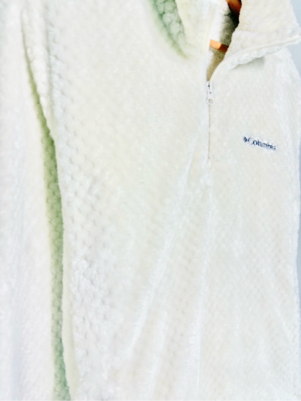 Columbia Cream Sherpa Fleece Quarter Zip Pullover Women’s Large Ivory Cozy Soft - Picture 2 of 13